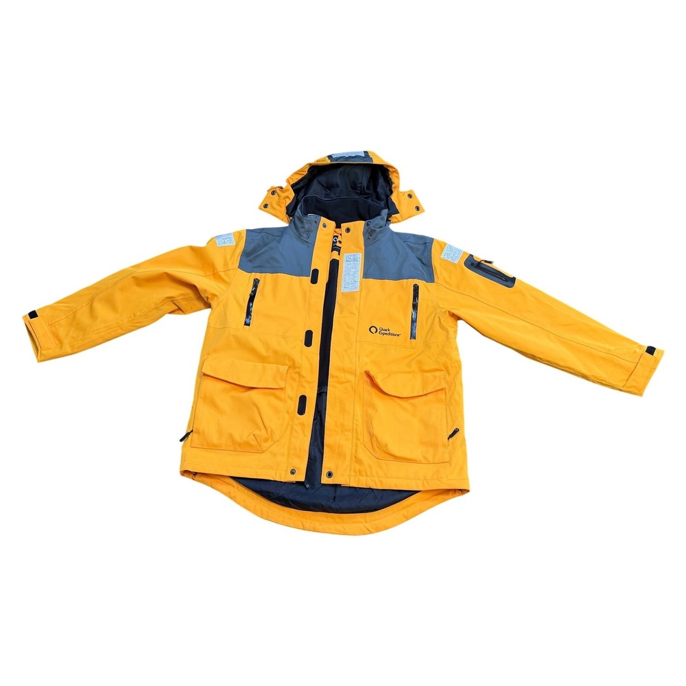 NEW Quark Expeditions Polar Parka Yellow Grey Reflective Hooded Jacket Mens Sz L
